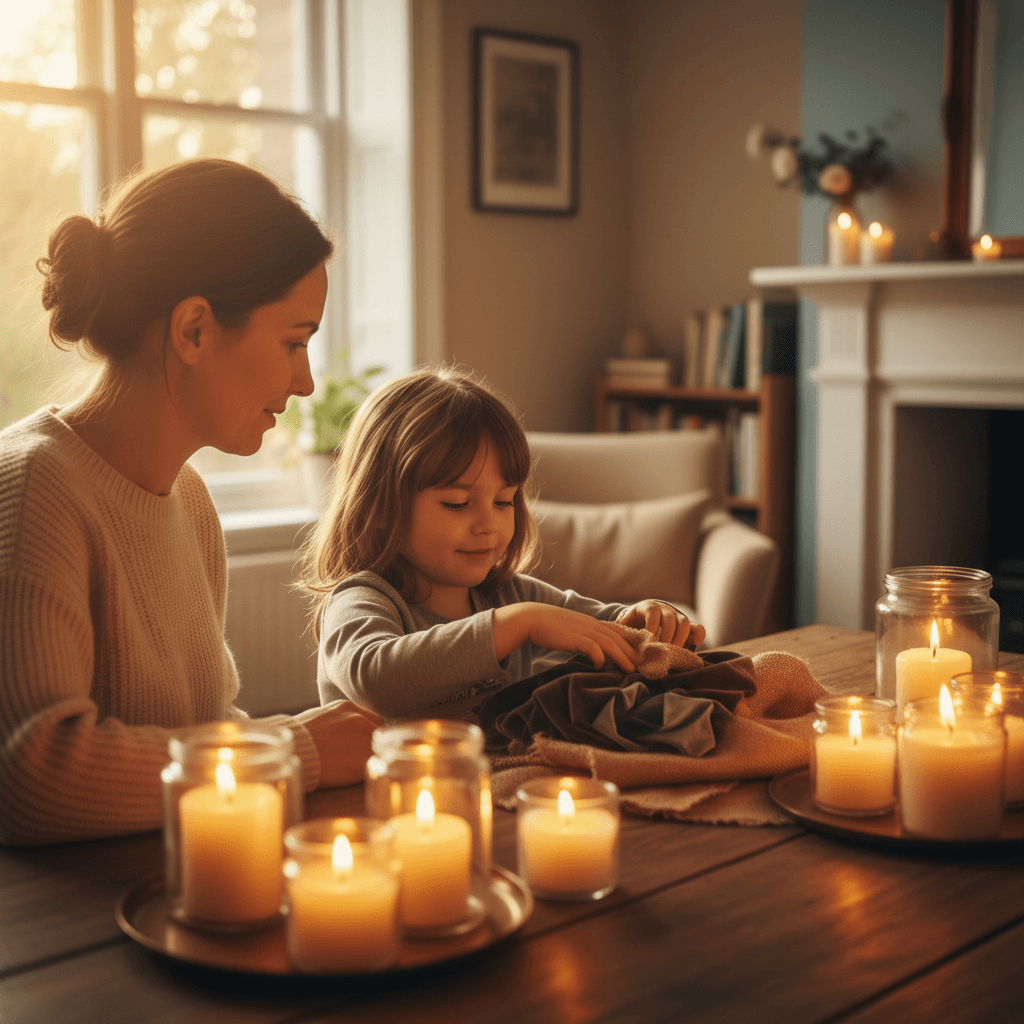 Support worker engaging with child in sensory activity