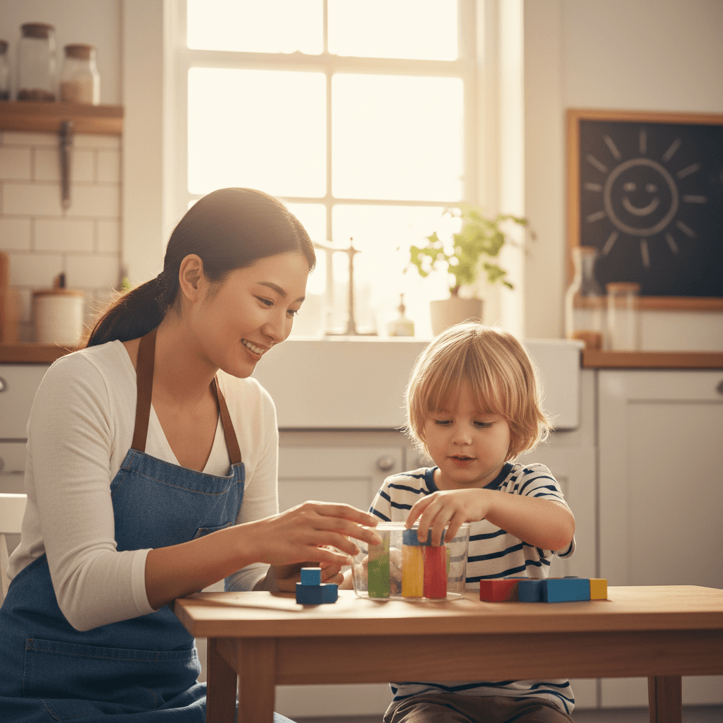 Support worker helping child with daily living activity