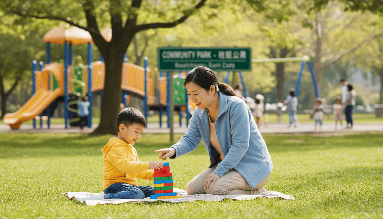 Support worker assisting child with activity